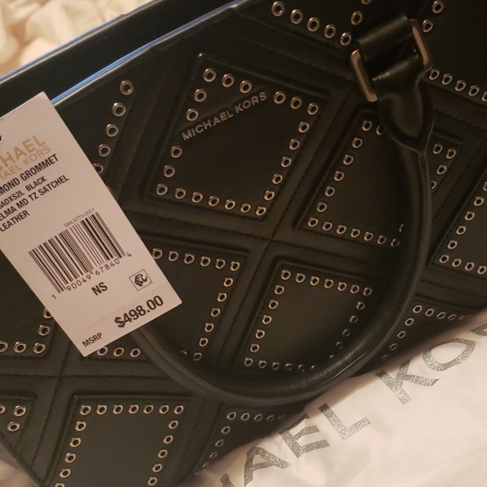 Michael Kors Leather Selma Diamond Grommet Satchel